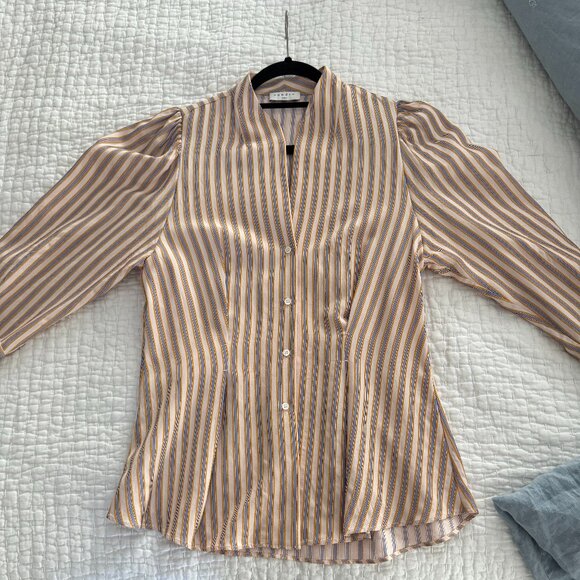 Sandro Striped Puff Sleeve Blouse Size 1 - Picture 3 of 7